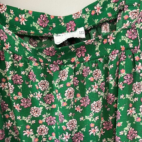 ASOS Long Sleeve Square Neck Pink Floral Green Dress Size 14 - Picture 3 of 9